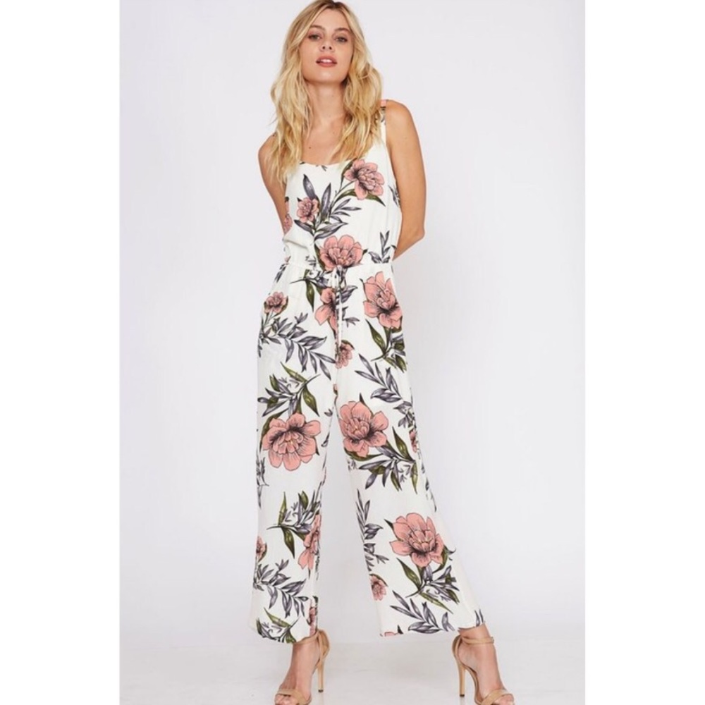 •LAST 2• Ivory Floral Sleeveless Tank Jumpsuit